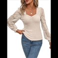 thumbnail image 3 of Camisas de Larga para Mujer, Blusas Florales de Encaje, Blusas Casuales de Punto con Escote Corazón, Blusas Elegantes Tipo Túnica Albaricoque L, 3 of 9
