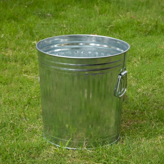 Round Galvanized Steel, 7 Gallon Trash Can with Lid -  Metal Bucket for Backyard, Lawn, Garden and Yard Use - Weather-Resistant Garbage Can for Indoor and Outdoor, 13 inch