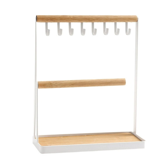 OAVQHLG3B Jewelry Organizer Stand Necklace Holder 2-Tier Jewelry Tower Rack With Earring Tray And Holes 10 Hooks Necklaces Hanging Storage Ring Bracelet Display