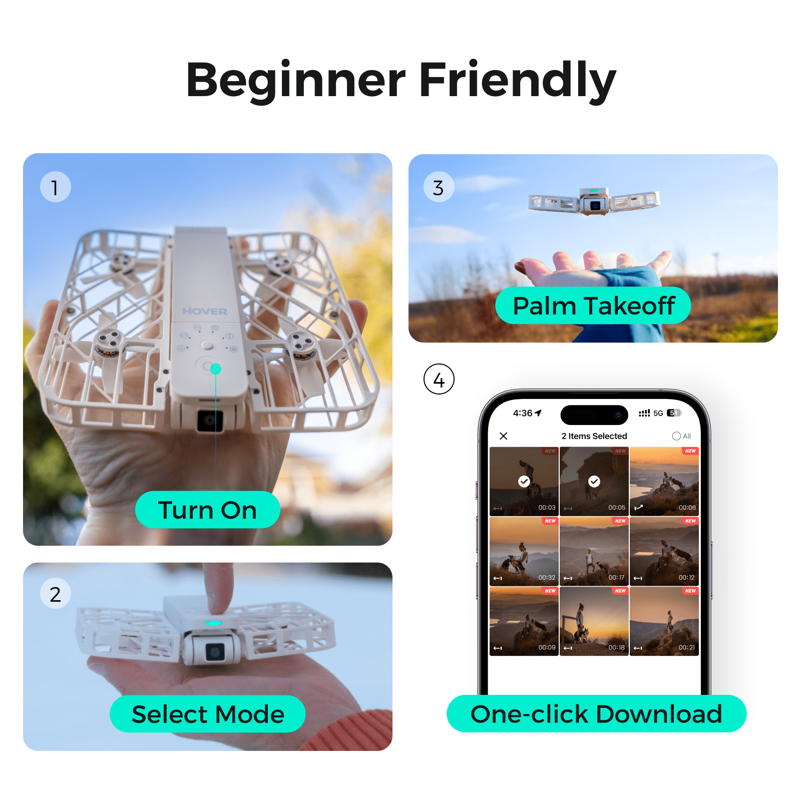 HOVERAir X1 Self Flying Camera Foldable Pocket Drone with Palm Takeoff White (Exclusive Combo)