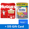 [$15 Savings] Similac Pro-Sensitive Value-Size Infant Formula and Huggies Little Snugglers Size 4 Diapers with Free $15 Walmart eGift Card