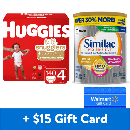 [$15 Savings] Similac Pro-Sensitive Value-Size Infant Formula and Huggies Little Snugglers Size 4 Diapers with Free $15 Walmart eGift Card