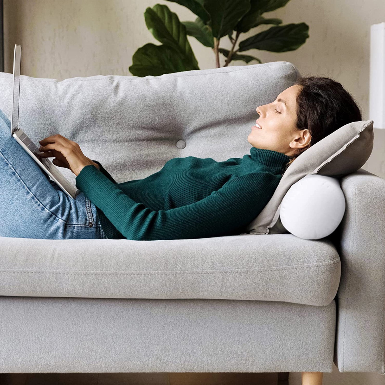 Summer Savings! PRETXORVE Pillow 2 Pack, Cervical Neck Roll for Sleeping 2 Pack Bolster Cylinder Round Pillows Support for Be Legs Back and Yoga