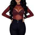 thumbnail image 1 of Chemise de Base Femme Manches Longues Transparente Décontractée T-shirt Dos Rond Fête Boîte de Nuit Tops Femme Printemps Rouge Vin L, 1 of 8