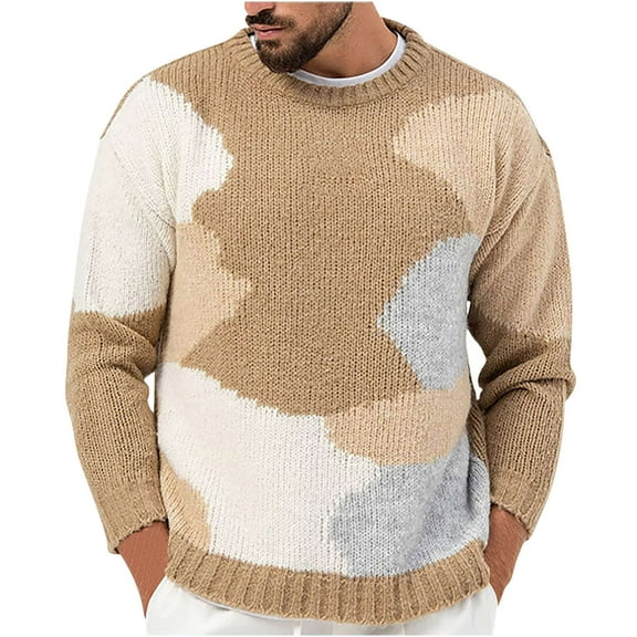 ibuvkizy Mens Fall Sweaters!Men's American Button Stand Collar Sweater Casual Cable Knit Solid Color Pullover Sweater Khaki,M