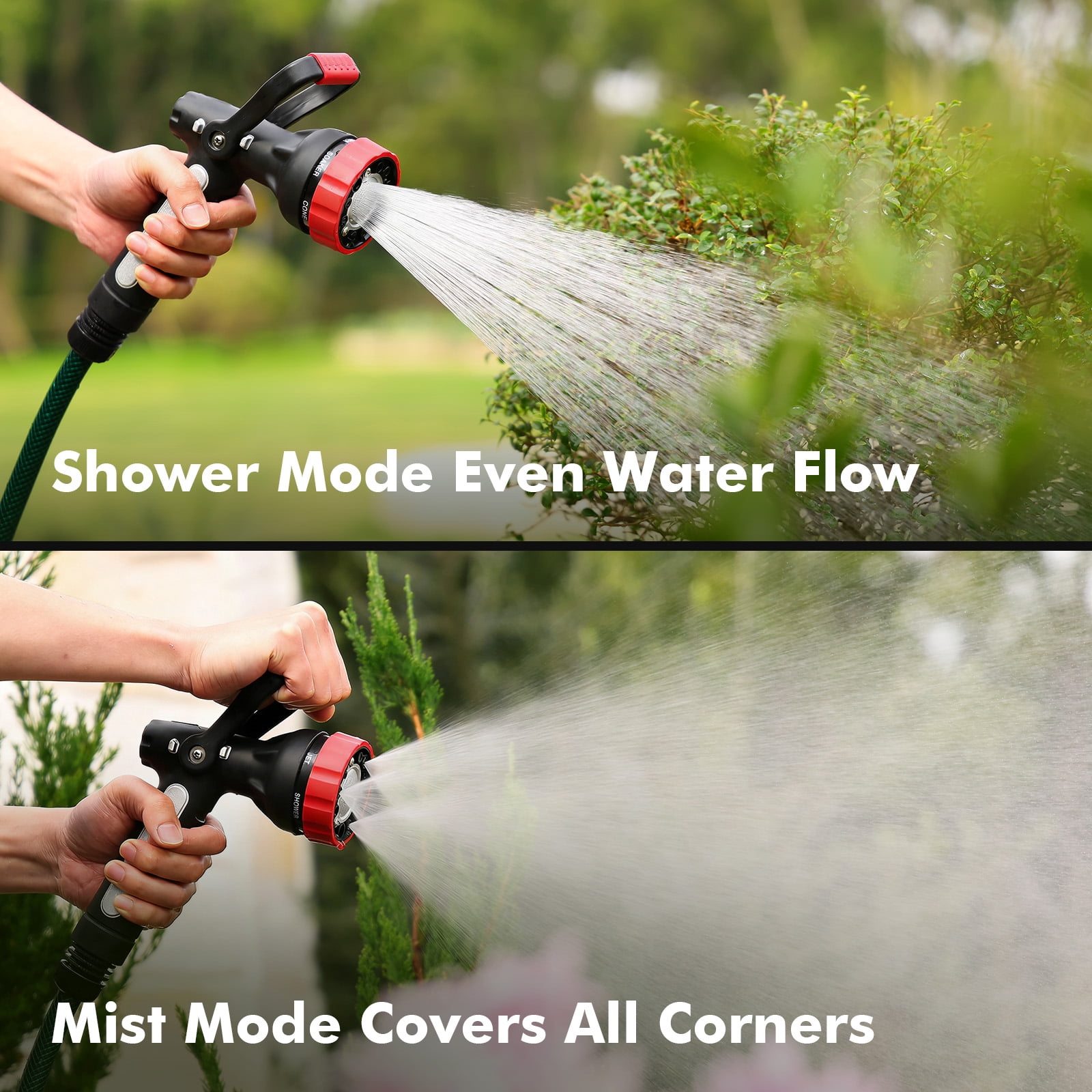 Restmo Heavy Duty Garden Hose Nozzle, High Pressure Fireman Style Nozzle with Lever Handle and Slip Ergonomic Grip, 6 Adjustable Spray Patterns for Watering Lawn and Garden, Washing Car & Cleaning