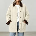 thumbnail image 3 of Bexdxz Barn Jackets for Women, Contrast Corduroy Collar Button Down Coat, Relaxed Fit Mid‑Length Long Sleeve Outerwear with Pockets, Casual Fall Daily Workwear for Women White S, 3 of 7