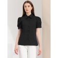 thumbnail image 3 of Camisa abotonada de trabajo Allegra K con cuello vuelto y manga farol para mujer Negro L, 3 of 5