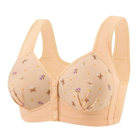 Ohufall Plus Size Bras for Women Soild Wire Free Underwear Front Closing Bra Comfort Everyday Underwear Bras，36BC-50B/C