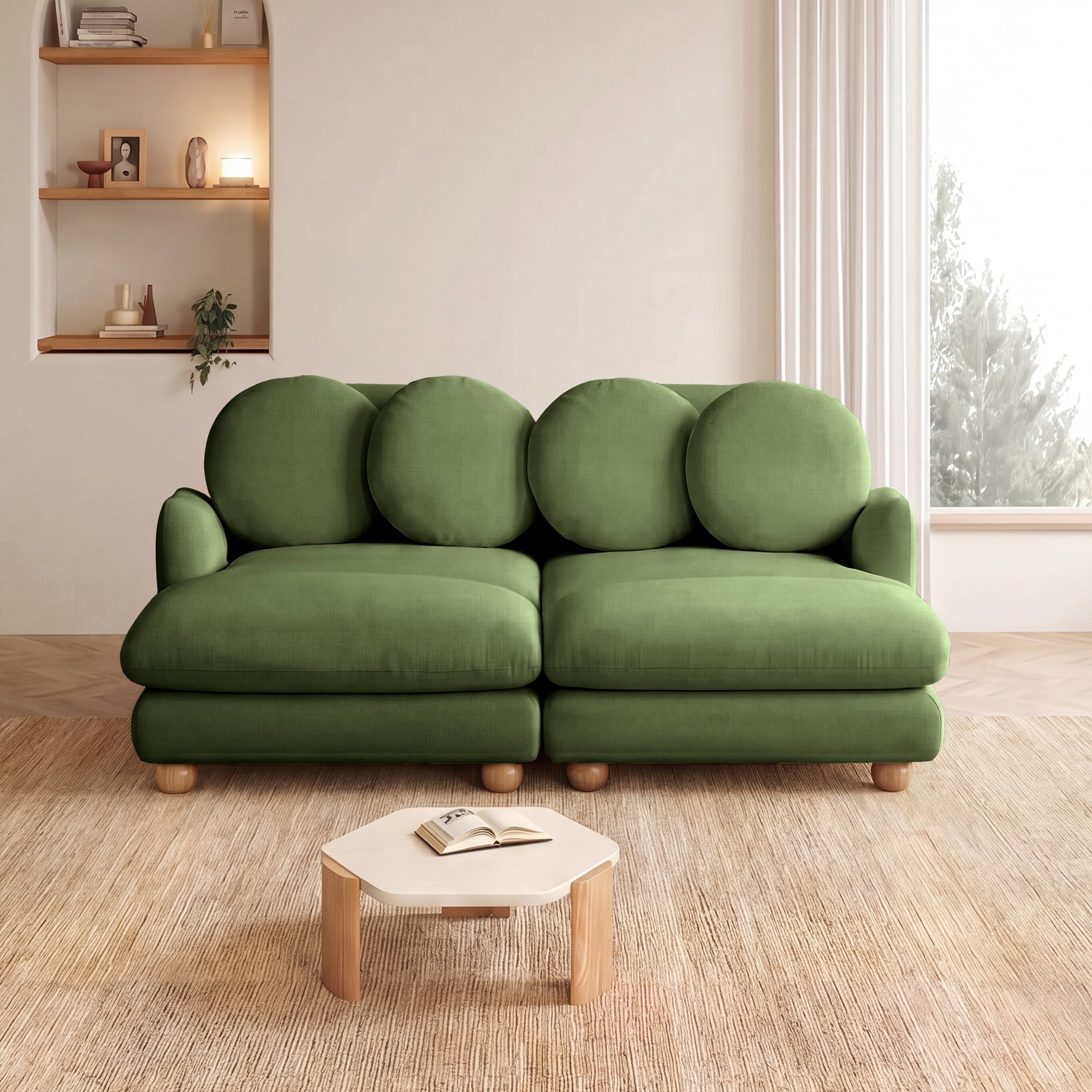 68" 2 Seater Comfy Chenille Modular Sectional Sofa Couch with 4 Throw Pillows
