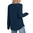 thumbnail image 4 of Waffle Knit Tunic Tops For Women Fall Long Sleeve Shirts Curved Hem Crew Neck Loose Fit Fashion Clothing Outfits Plus Size Casual Comfy Navy L, 4 of 7