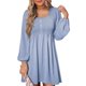 thumbnail image 1 of Vestido Corto Informal de Mujer con Cuello Redondo Fruncido, Botones, Larga y Cintura Entallada Azul XXL, 1 of 9