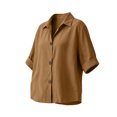 thumbnail image 4 of Sheghy Womens Tops Oversized Urban Solid Cotton Linen Lapel Button Curved Hem 3/4 Sleeve Outer Shirt Brown S, 4 of 7