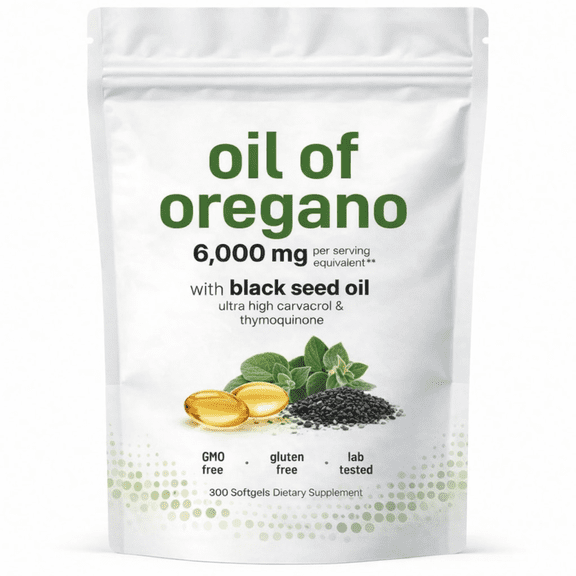 Oil of Oregano Softgels 6000mg Equivalent – Oregano Oil 20:1 Extract with Black Seed Oil (Nigella Sativa) – High Carvacrol Formula for Immune Support, Gut Health, Digestive Balance
