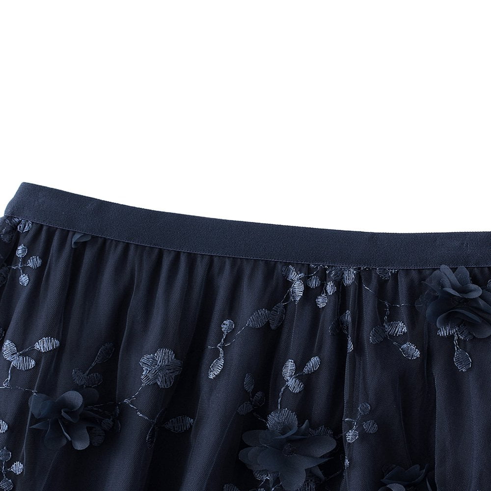 Women Tutu Tulle Skirt Elastic High Waist Lace Floral Print Sheer