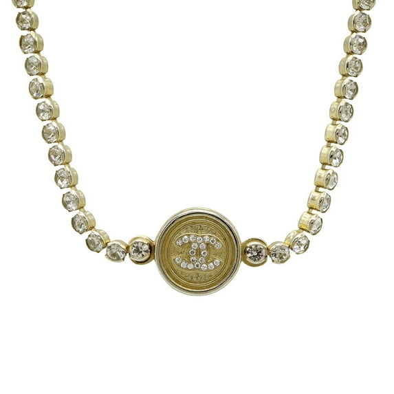 Pre-Owned CHANEL Coco Mark Choker Necklace Pendant with GP Rhinestones in Gold, A21 S