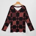 thumbnail image 3 of LYWC Black And Red Buffalo Check-41 Long Sleeve Shirts For Women Oversized Tshirts Tops Tees Fall T-Shirts V Neck, 3 of 7