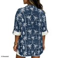 thumbnail image 2 of FKELYI Tropical Palm Tree Blue Print Faux Linen Shirts for Women Summer Blouse Casual Side Slit Hem Top 3/4 Skeeve V-Neck Vacation Outfits for Ladies, 2XL, 2 of 5