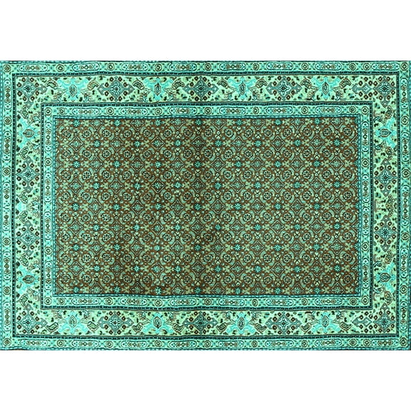 Ahgly Company Machine Washable Indoor Rectangle Persian Turquoise Blue Traditional Area Rugs, 5' x 7'