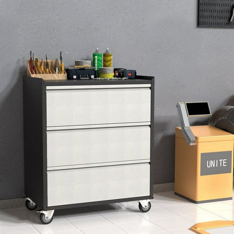 3 Drawer Rolling Metal Storage Cabinet Black/Grey for Garage Utility Room 3  Drawers