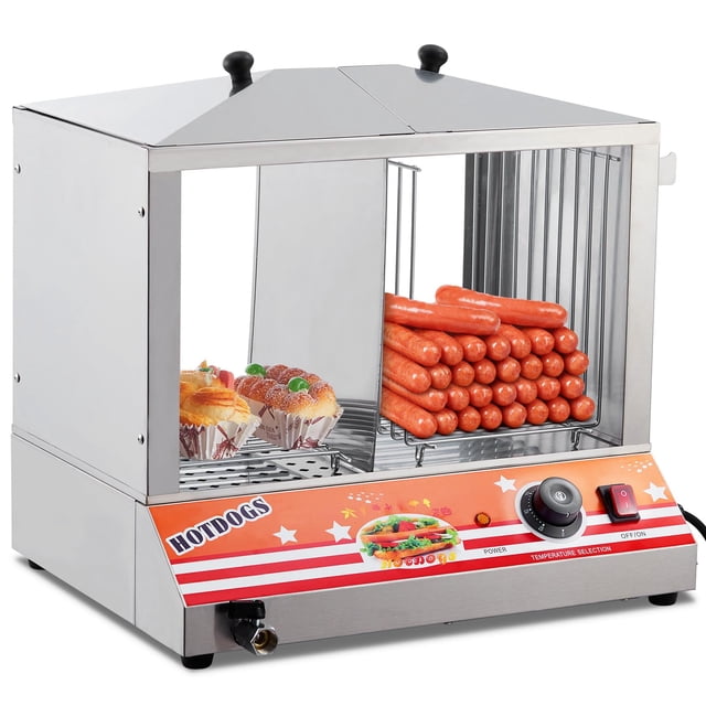 Yeshouse vaporera eléctrica para perritos calientes de 2 niveles, 28,5 cuartos, acero inoxidable con puertas de vidrio y separador, ideal para calentar perritos y pan, uso comercial