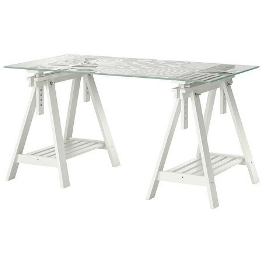 Ikea Table, egg pattern glass top, white trestle 22382.282.64 Walmart