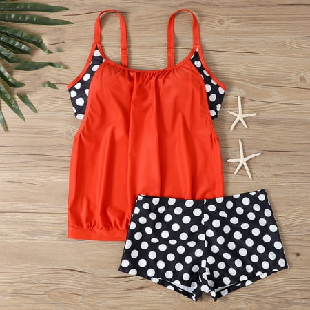 Busydd Plus Size Swimsuit for Women S-5XL Trendy 2 Piece Bathing Suits Round Neck Straps Tankini Swimsuits for Women with Boyshorts
