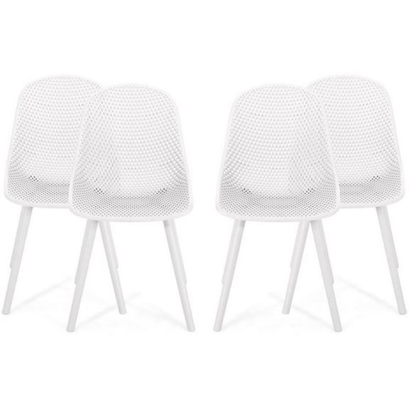 Noble House Posey Plastic Patio Dining Chair in White (Set of 4)