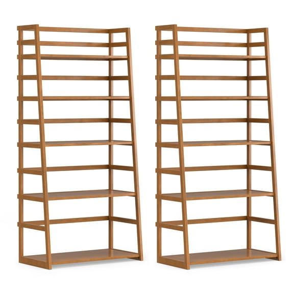 Simpli Home Acadian 30W 5 Shelf Ladder Bookcase (Set of 2) in Light Golden Brown