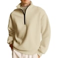 thumbnail image 2 of Soft Fleece Mens Sweatshirt Quarter Zip Pullover Outdoor 1/4 Zip Long Sleeve Thick Polo Sweaters Khaki S, 2 of 6
