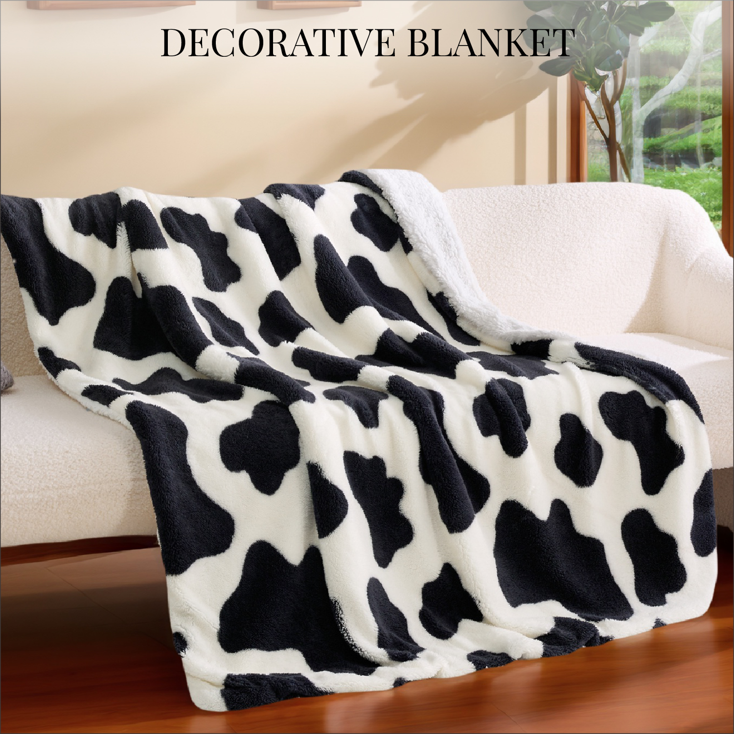 U by Bedsure Soft Cow Print Blanket for Couch, Animal Decor Sherpa Throw Blanket, 50"x60"