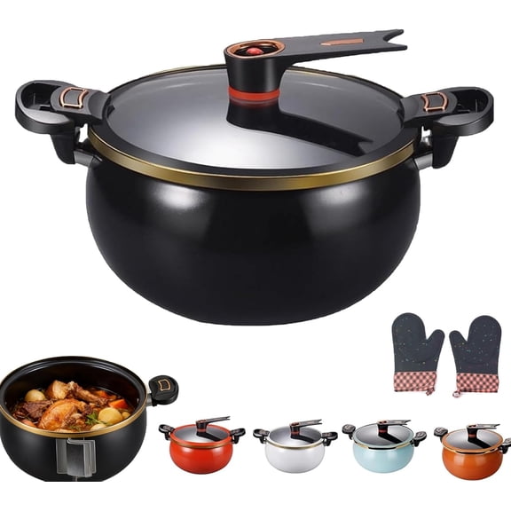 Multifunctional Large Capacity Non-Stick Pressure Cooker, Micro Pressure Cooker 8 Qt, with Visible Transparent Glass Cover and Anti-Scalding for Family Meals, Soups, Stews (Black)