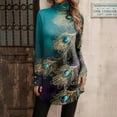 thumbnail image 1 of Hauts pour Femmes, Col Roulé Boutonné, T-Shirts Décontractés à Manches Longues, Mode Imprimée, Pull-Over Bleu L, 1 of 5
