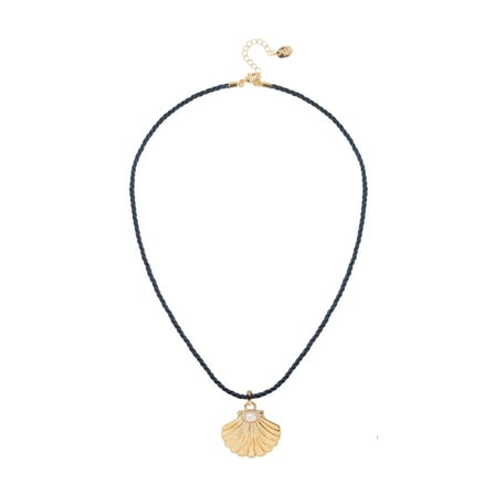 Time and Tru Elegant Seashell and Pearl Corded Pendant Necklace with Gold Tone Finish