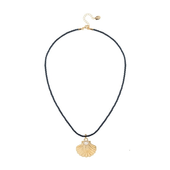 Time and Tru Elegant Seashell and Pearl Corded Pendant Necklace with Gold Tone Finish