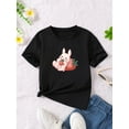 thumbnail image 1 of 1 camiseta informal de verano para niños, con estampado de conejito de fresa, de poliéster transpirable, de manga corta, cuello redondo y ligeramente elástica, corte holgado., 1 of 6