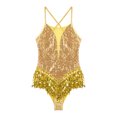 thumbnail image 5 of Xnihocha Womens Ballroom Latin Jazz Dance Outfit Sparkly Sequins Fringe Sleeveless Leotard Bodysuits+Hat Gold L, 5 of 7