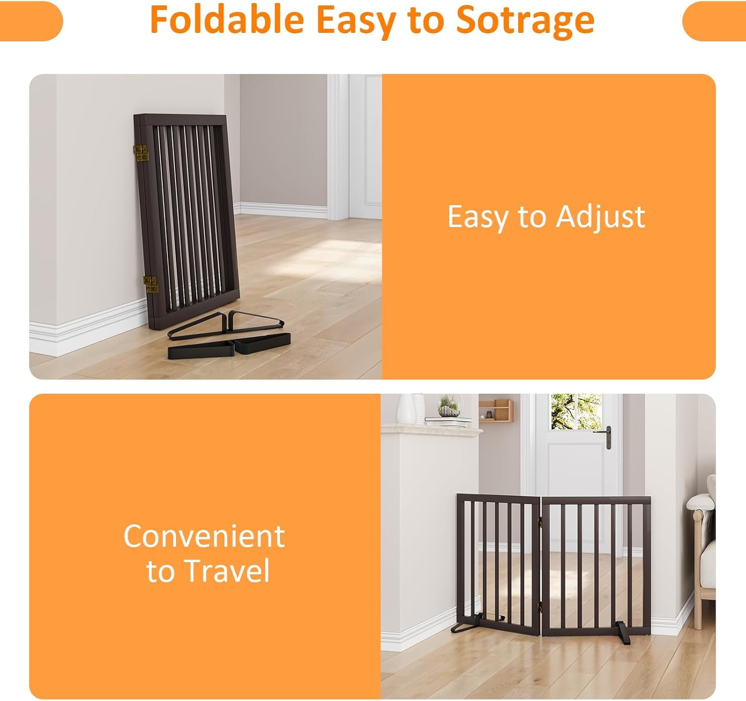Smart FENDEE Bamboo Dog Gates for Doorways Freestanding Pet Gate, 2 Support Feet, 24"H, Brown