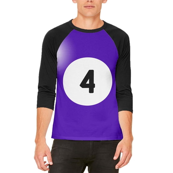 Halloween Billiard Pool Ball Four Costume All Over Mens Raglan T Shirt White-Black X-LG