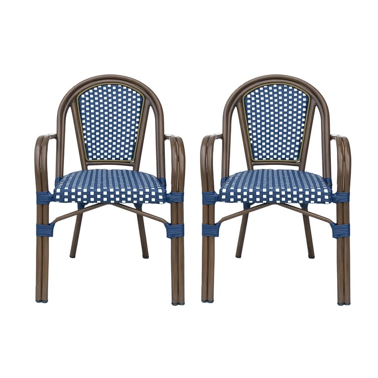Cecil Aluminum and Wicker Outdoor French Bistro Chairs, Set of 2