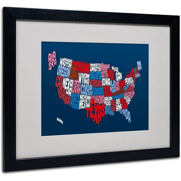 Trademark Fine Art "USA States Txt Map 2" Matted Framed Art by Michael Tompsett