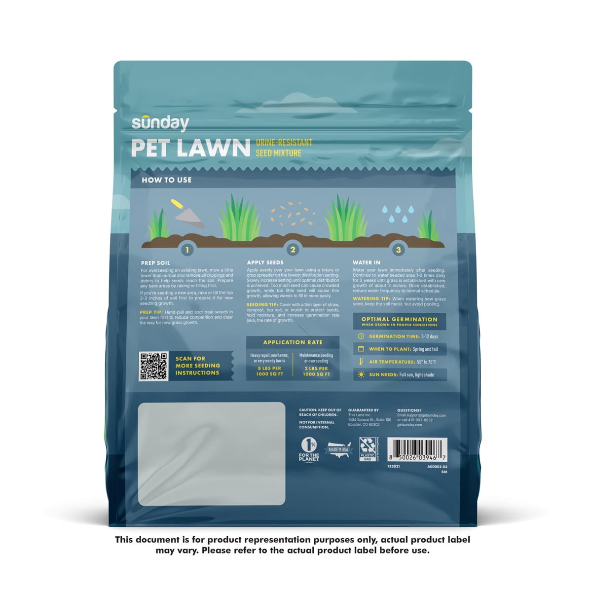 Sunday Pet Lawn Premium Urine-Resistant Pet-Safe Grass Seed, 5 lb Bag, Sun & Shade