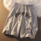 thumbnail image 2 of American retro letter embroidery sports shorts women's new summer street hip-hop loose five-point pants couple wild shorts heqiyong LED, 2 of 2