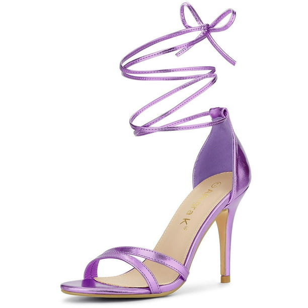 Sandalias Con Cordones Y Punta Abierta Tacón de Aguja para Mujer Allegra K Taro Morado 37