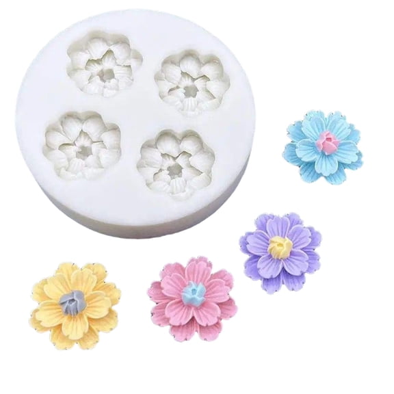 4-Cavity Flower Silicone Mold - 2.55" Daisy Fondant Mold for Cake Decorating, Chocolate, Candy, Soap Making & Candle Crafting,1-Pack
