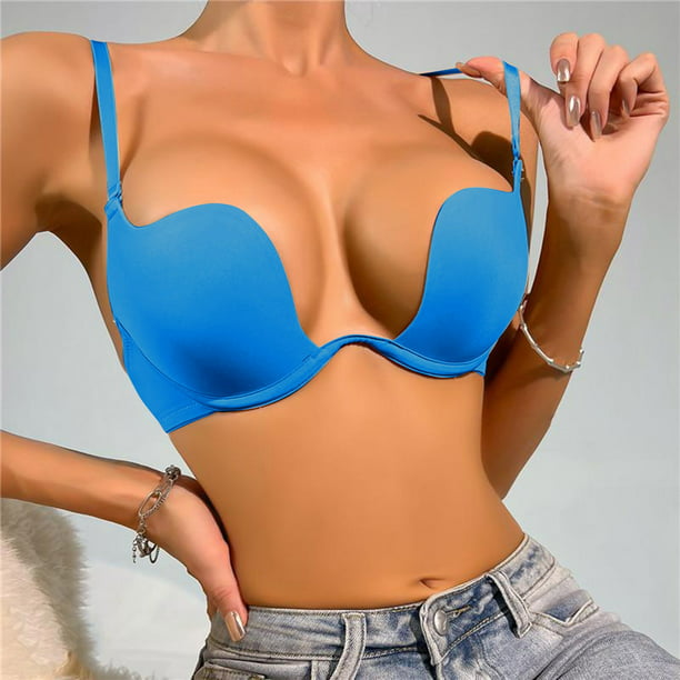 Aayomet Custom Plus Size Push Up Hide Back Side Fat Sculpting Uplift  Seamless Women Body Shaping Bra Body Work Put (Blue, 75B) 