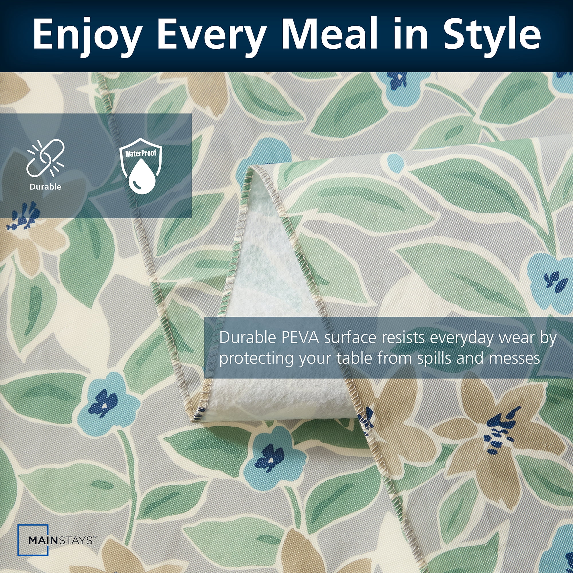 Mainstays PEVA Floral Tablecloth, Indoor & Outdoor Table Decoration 60" x 84" Grey Floral