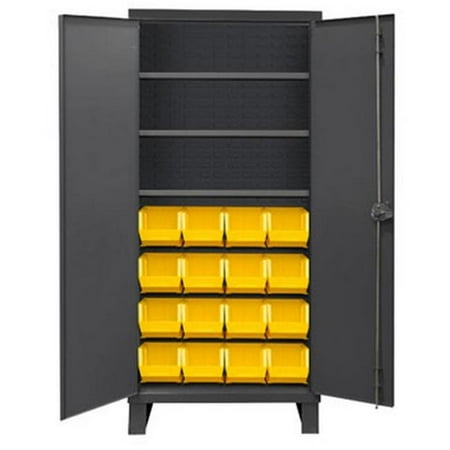 

Durham 14 Gauge Recessed Door Style Lockable Cabinet with 16 Yellow Hook on Bins & 3 Adjustable Shelves - Gray - 36 in.