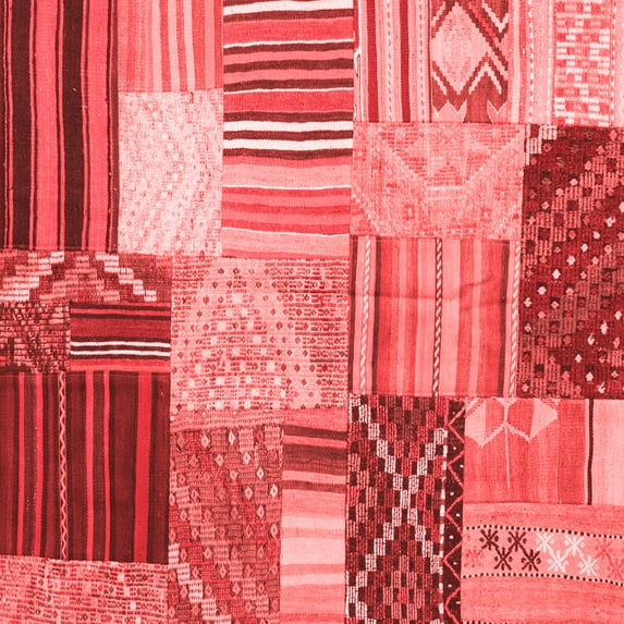 Ahgly Company Indoor Square Patchwork Red Transitional Area Rugs, 6' Square