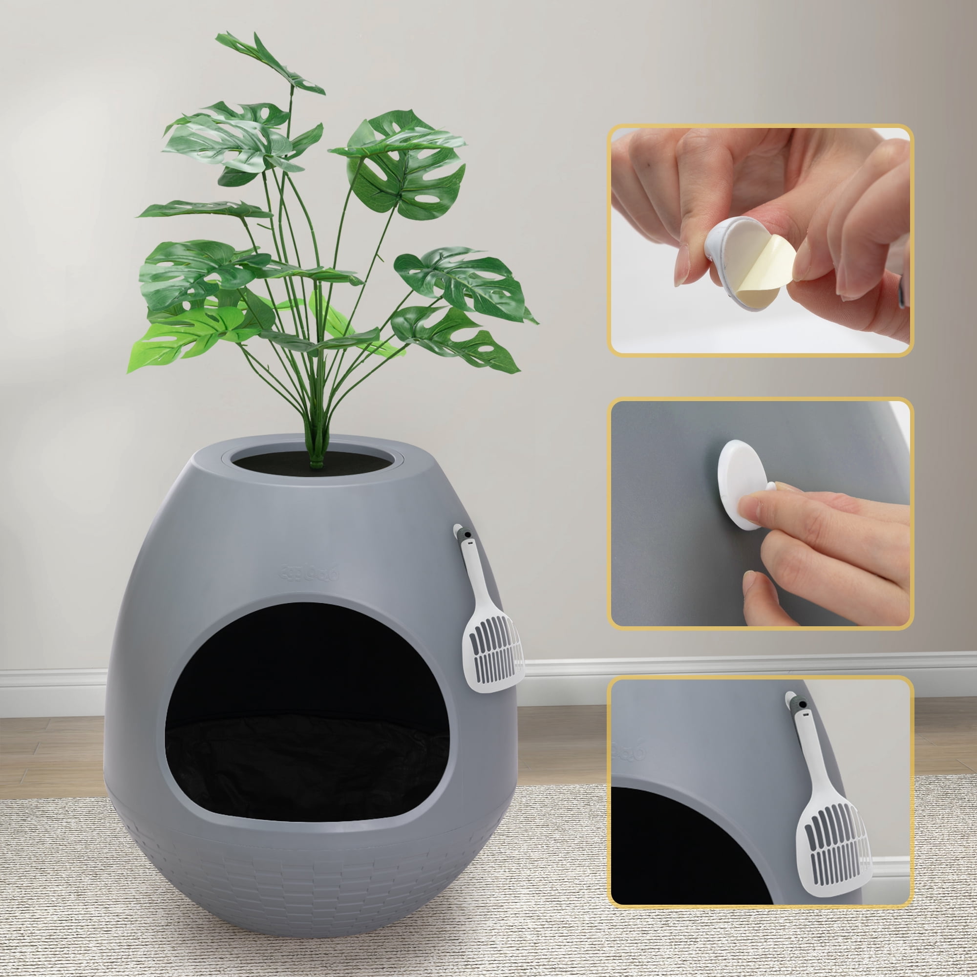 Eggloa6 Cat Plant Litter Box Set With Artificial Plants, Attached Scoop, Replaceable Litter Box Liners, Hidden Cat Litter Box Furniture, Gray